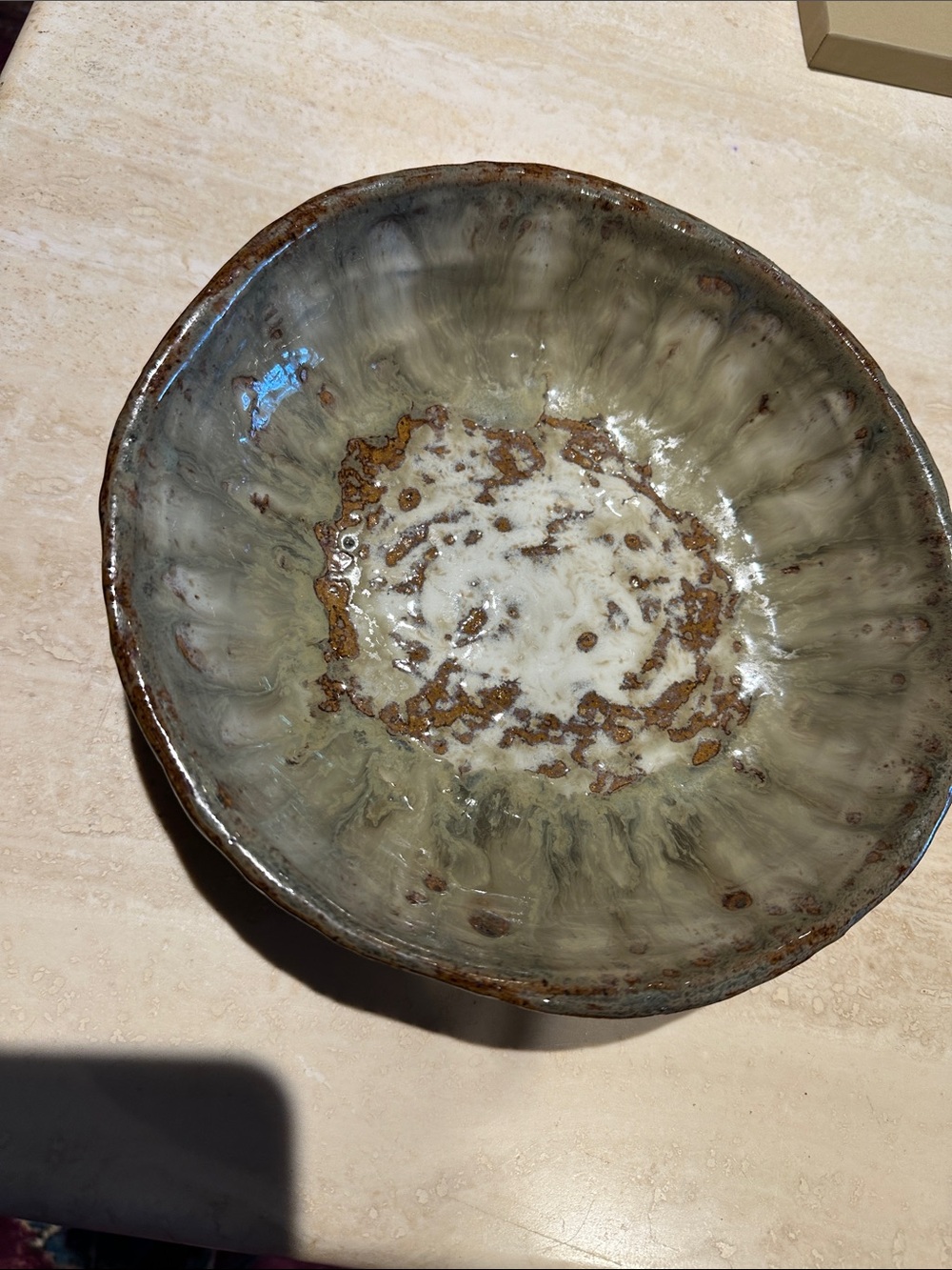 Handmade Ceramic Decorative Bowl in Green and Cream
